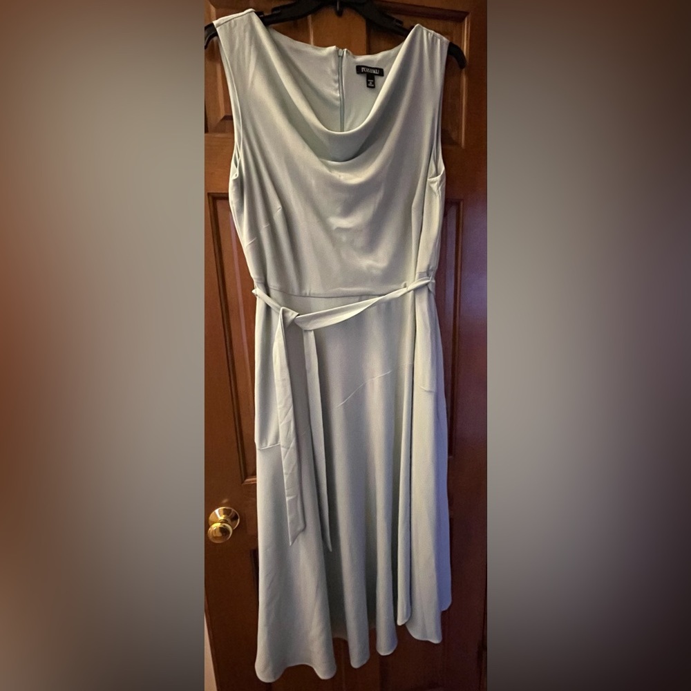 Roz & Ali Flowy Cowl Neck Dress Blue Grey